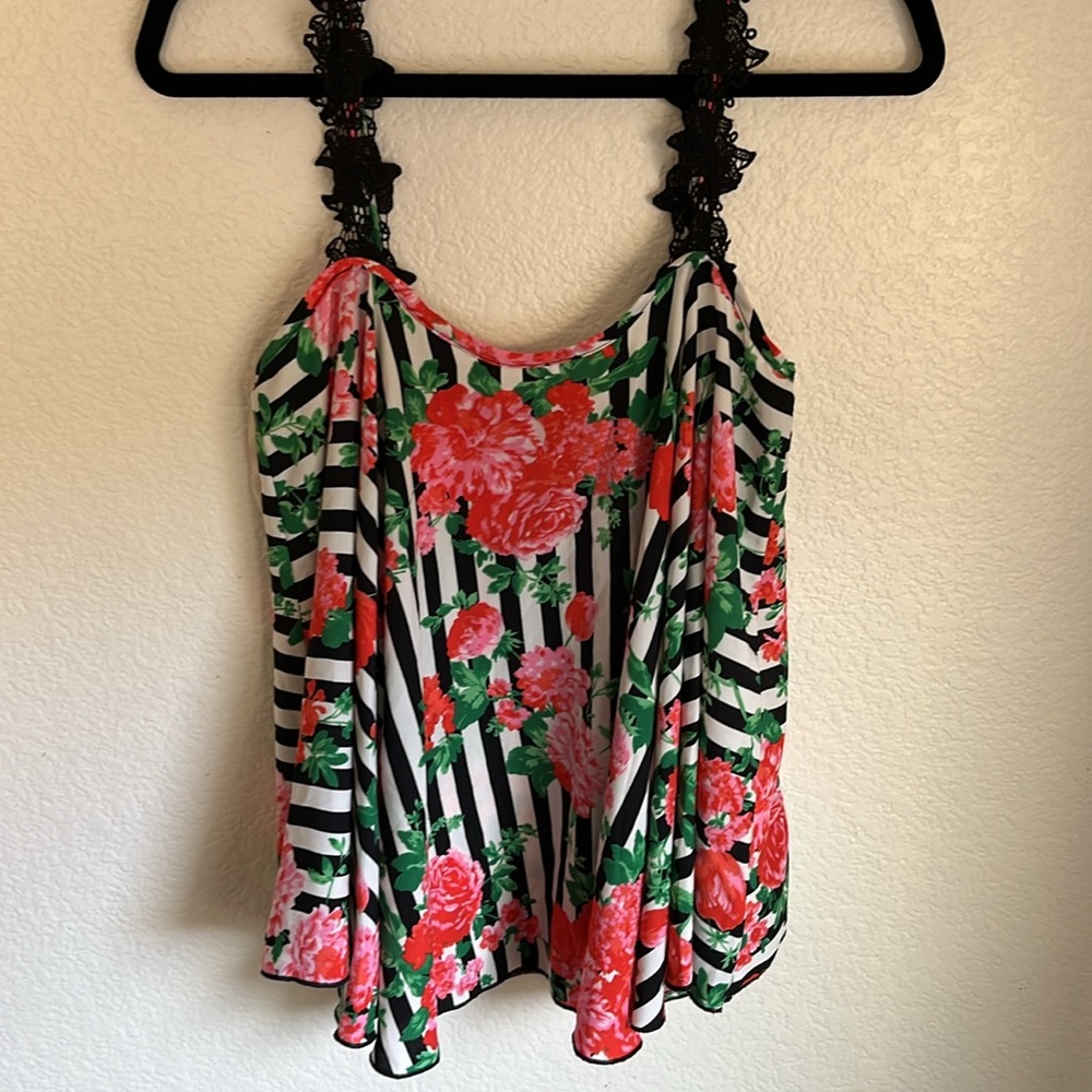 Spaghetti strap black white stripes